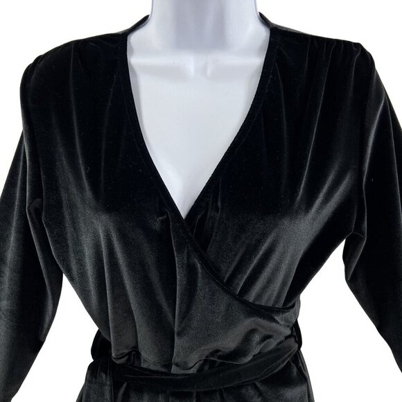 NWT Nasty Gal Black Velvet Long Sleeve Wrap Dress 8 Chic Witchy Business Career - Picture 3 of 16